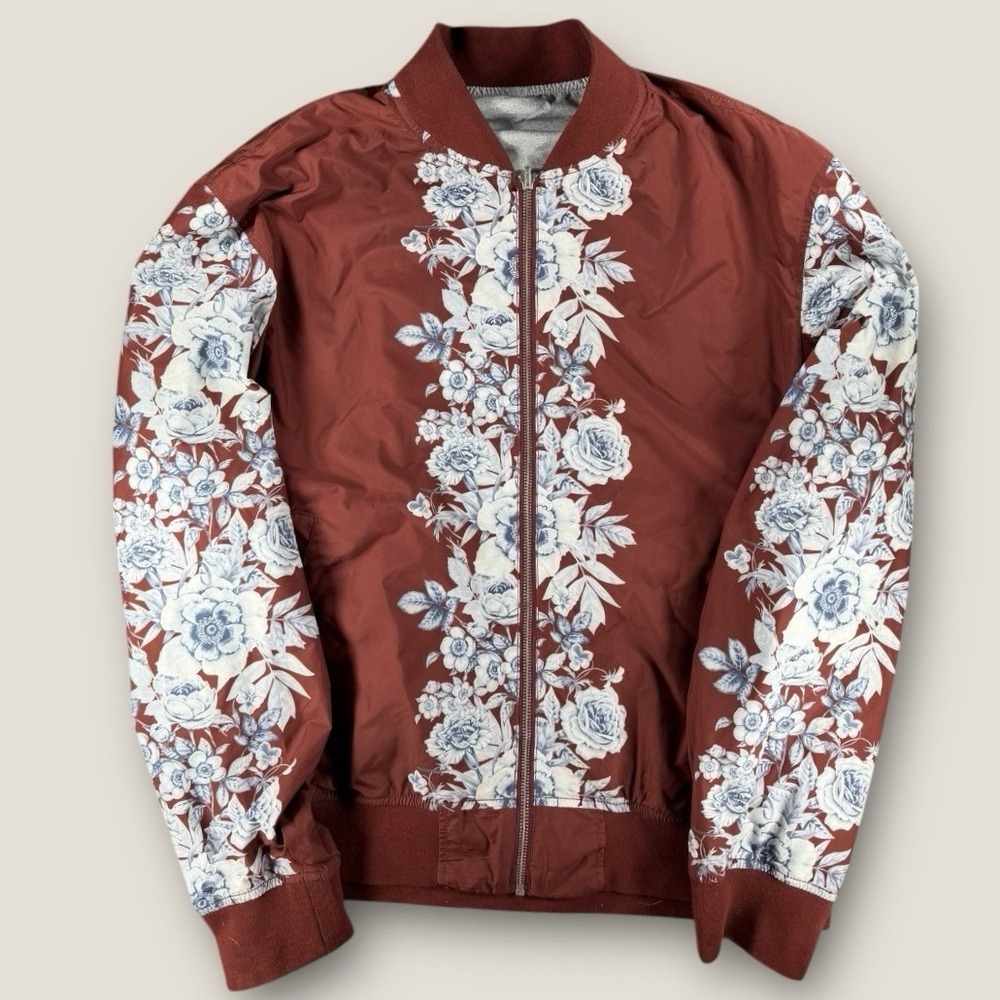 Tallia Sport Reversible Bomber Jacket‎ XXL Floral Reflective Burgundy Mens 75